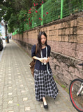 [BAONHAUS] Chemini Check Unbalance Long Skirt