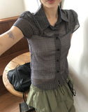 Noel Seersucker V-Neck Check Short-Sleeve Shirt