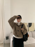 Beltin duffel cable crop collar cardigan