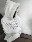 Angel Lettering Fur Trimmed Hood Zip-Up