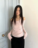 Purple frill halter off-shoulder knit