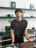 Muscle fit linen short sleeve knitwear