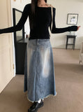 atune slit washed denim maxi long skirt