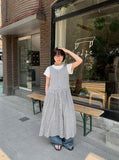 Namiku Round Check Button Sleeveless Long One Piece