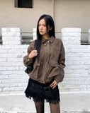 Linu Fleece Lining High-Neck Suede Jacket