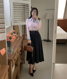 Scott Denim Pleated Banding Skirt [Belt set]