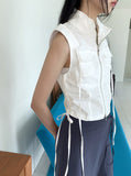 Yapi Pocket Side Shirring String Sleeveless Zip-up Vest