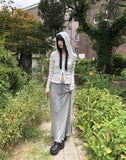 Efu slim fit two-way see-through lace hooded zip-up
