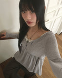 Hoshiv Button Shirring Layered Long Sleeve T-Shirt