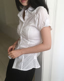Kasen pleated shirring short sleeve shirt