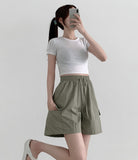 Vacation Beach Summer Banding Cargo Pocket Nylon Shorts