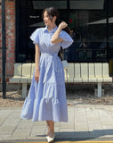Mary Frill Stripe Shirt Long One Piece