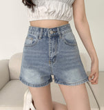 Side Slit Point Washing Denim Shorts