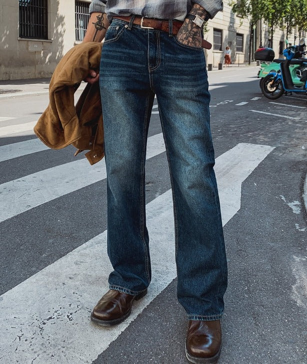 Plain blue bootcut denim