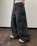 [unisex] Elisha Crack Washing Slit Wide Denim Pants