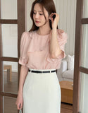 Love It Tie Diagonal Frill Puff Blouse