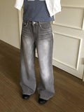 Watone Back Cut Washing Gray Long Wide Denim Pants