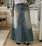 Suzuka Fringe Washing Denim Long Skirt