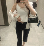 Lace Sleeveless Wrinkle Loose Fit Shirt Scrunchie Three-Piece Set