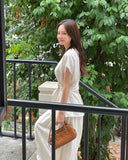 [Two-piece set] Lydia Belt Strap Linen Tee Blouse Banding Flare Skirt