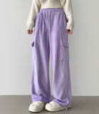 Corduroy Microfiber Velvet Pocket Cargo Long Wide Banding Pants