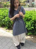 Zimo Check Button Puff Short Sleeve One Piece