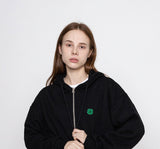 Clover smile embroidery hooded zip-up