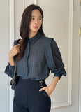 [MADE] Plaid chiffon jacquard check blouse