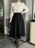 Loreson Wool Pintuck Flare Skirt