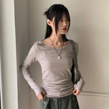 Hit Unbalanced Off-Shoulder Snap Long Sleeve T-Shirt