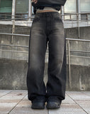 Doble washing denim wide pants
