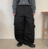 Ninteco Curved Cotton Cargo Wide Pants