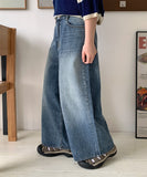 Lauming washing ankle length wide denim pants
