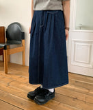 Yeni Banding Pocket Pintuck Denim Long Skirt