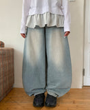 [unisex] Nabobo Washing Balloon Wide Denim Pants