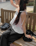Summer Corset Shirring Sleeveless Ribbon Blouse