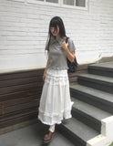 Leyou Frill Tiered Banding Long Skirt
