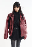 Puff raglan texture leather jumper