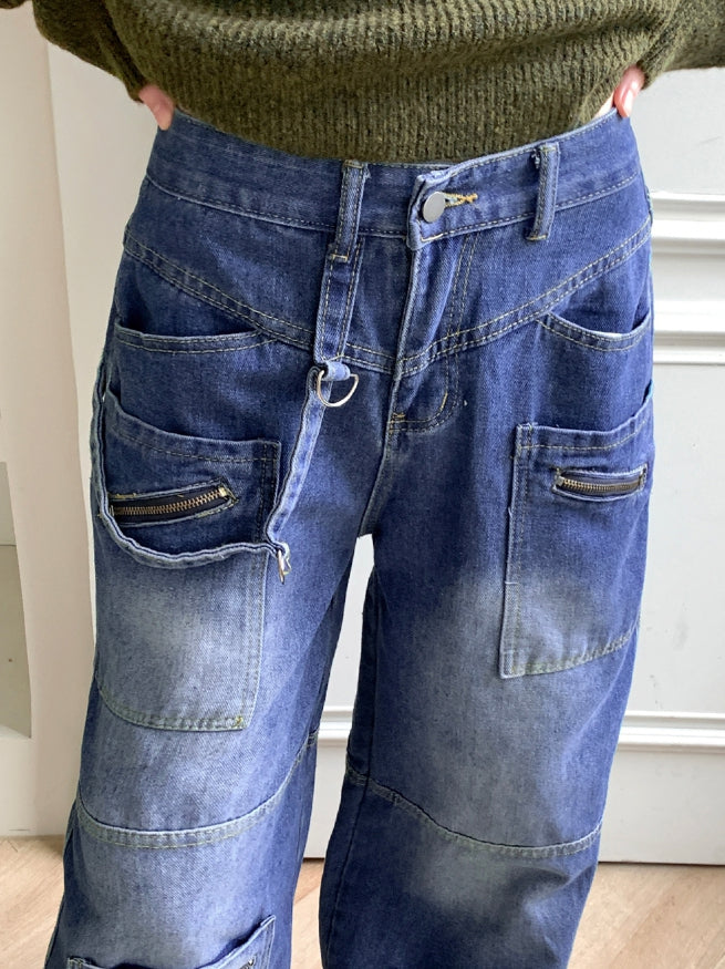 【WONDER WONDER】Radi Unique Zipper Pocket L Wide Denim Pt WONDER WONDER (ワンダーワンダー) - ラジユニークジッパー