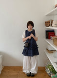 Huttle Check Tiered Layered Sleeveless One Piece