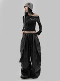 Leather cargo wide pants