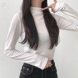 Basic neck polar inner basic fit long sleeve t-shirt