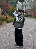 Snow Falling Design High-Neck Knit Zip-Up