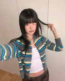 Runley Striped Shibori Round Neck Long Sleeve Cardigan