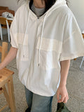 Take Pocket String Short Sleeve Over Hood Zip-up