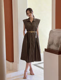 Vet Collar Shirt Sleeveless One Piece (Belt Set)