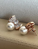 Meke Pearl Cubic Ribbon Earrings