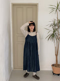 Coinzy Denim Shirring Sleeveless Long One Piece