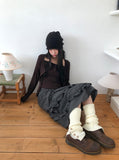 Woody wood button knit leg warmers