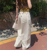 Silver Strap Back Point Balloon Herringbone Wide Cotton Pants